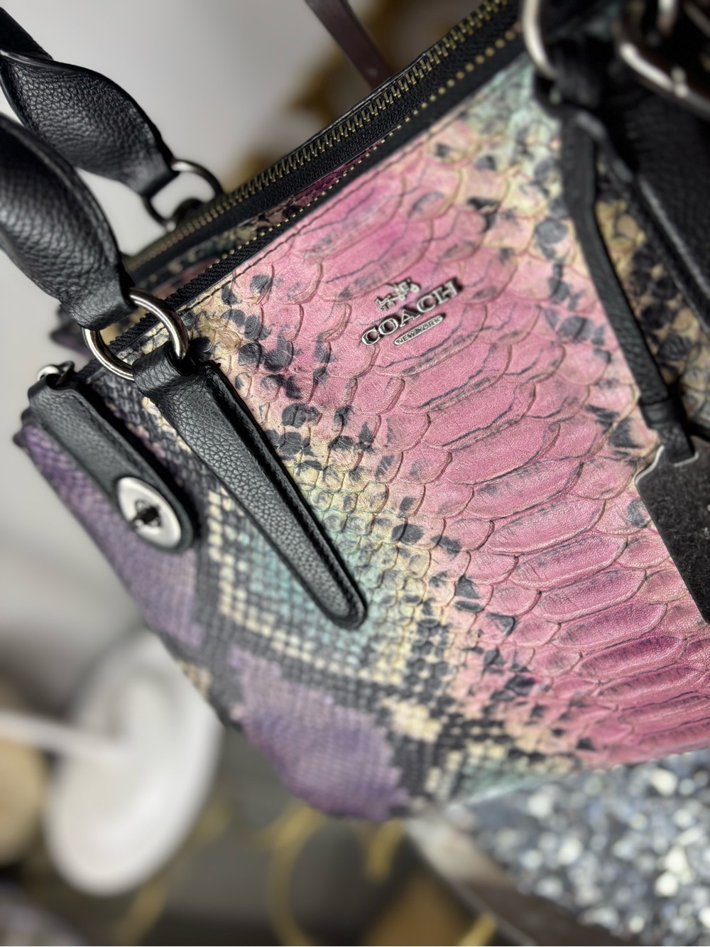 Coach 2014 limited edition Crosby multi-color python embossed carryall EUC - Picture 4 of 17